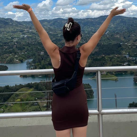 Brown ribbed and collared mini bodycon dress - Picture 2 of 3